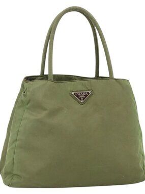 PRADA Hand Bag Nylon Green Silver Auth 174369